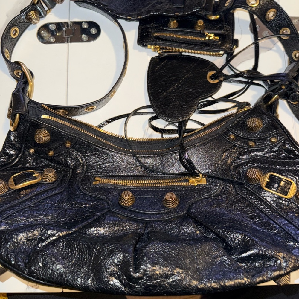 Balenciaga Le Cagole small black leather bag gold hardware